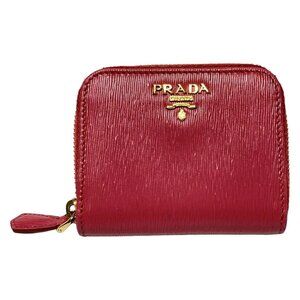 Auth PRADA - Pink Gold Leather Coin Case